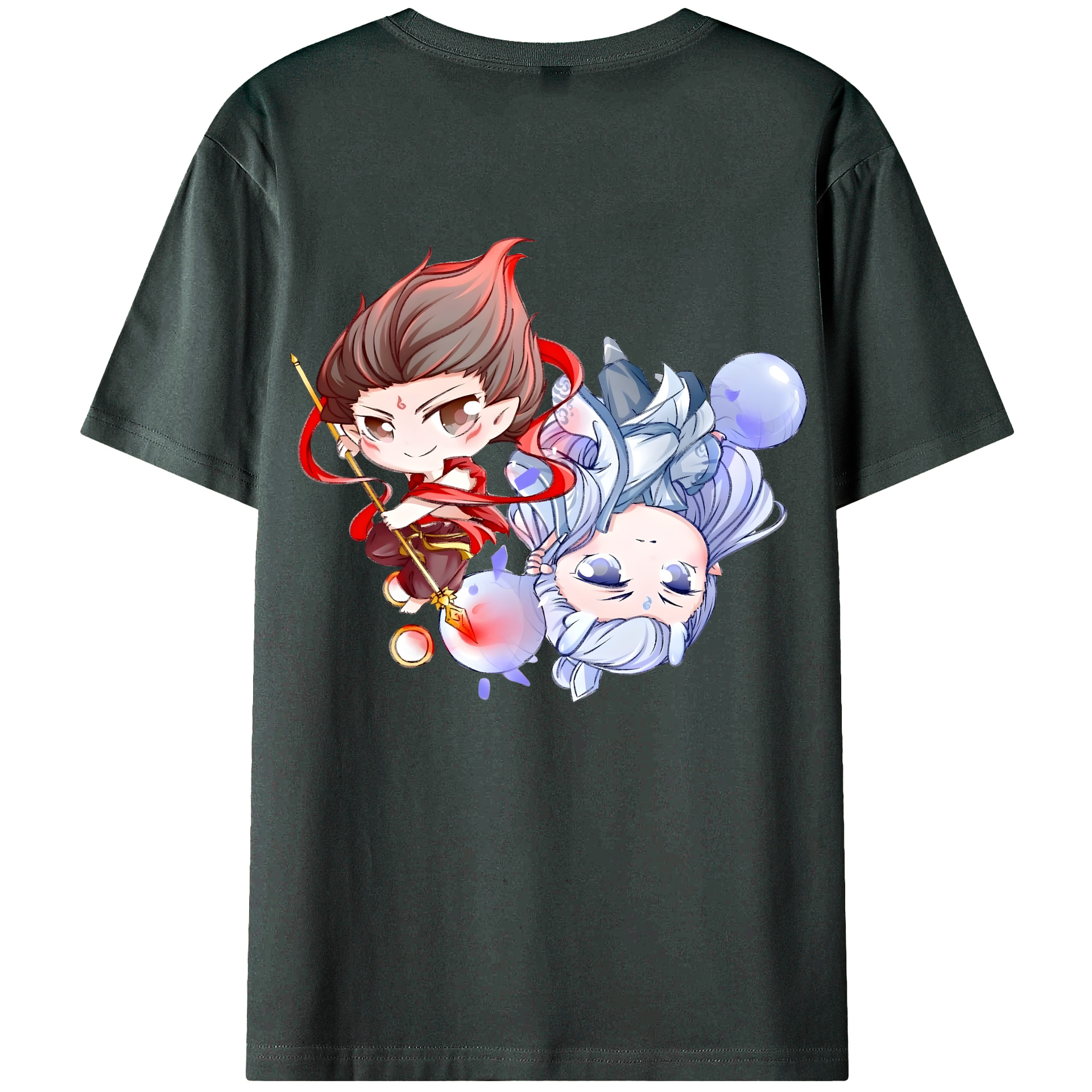 （画像用） Ne Zha 2 ナタ 魔童の大暴れ 綿100％ メンズ半袖Tシャツ（バックプリント） 通気性